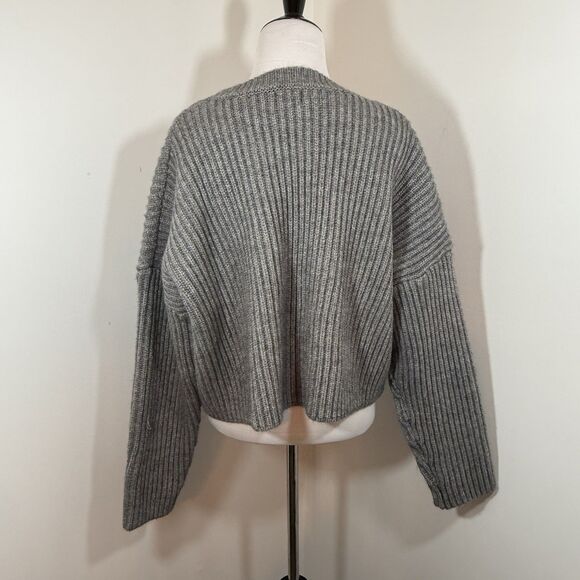 Dee Elly Sweater S Chunky Heavy Knit Ribbed Structured Pullover Cropped Gray - Picture 2 of 11
